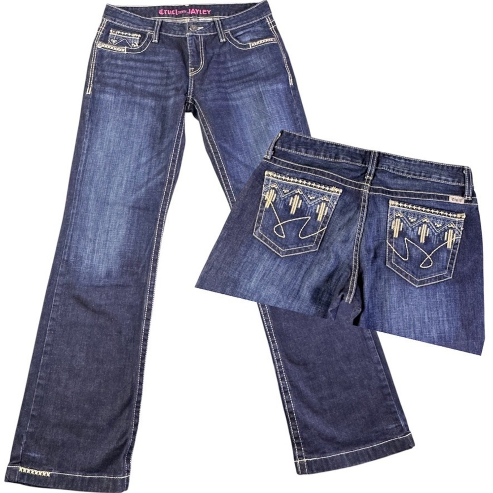 Cruel Denim Jayley Womens Dark Wash Embroidered Bootcut Western Jeans 7 Long